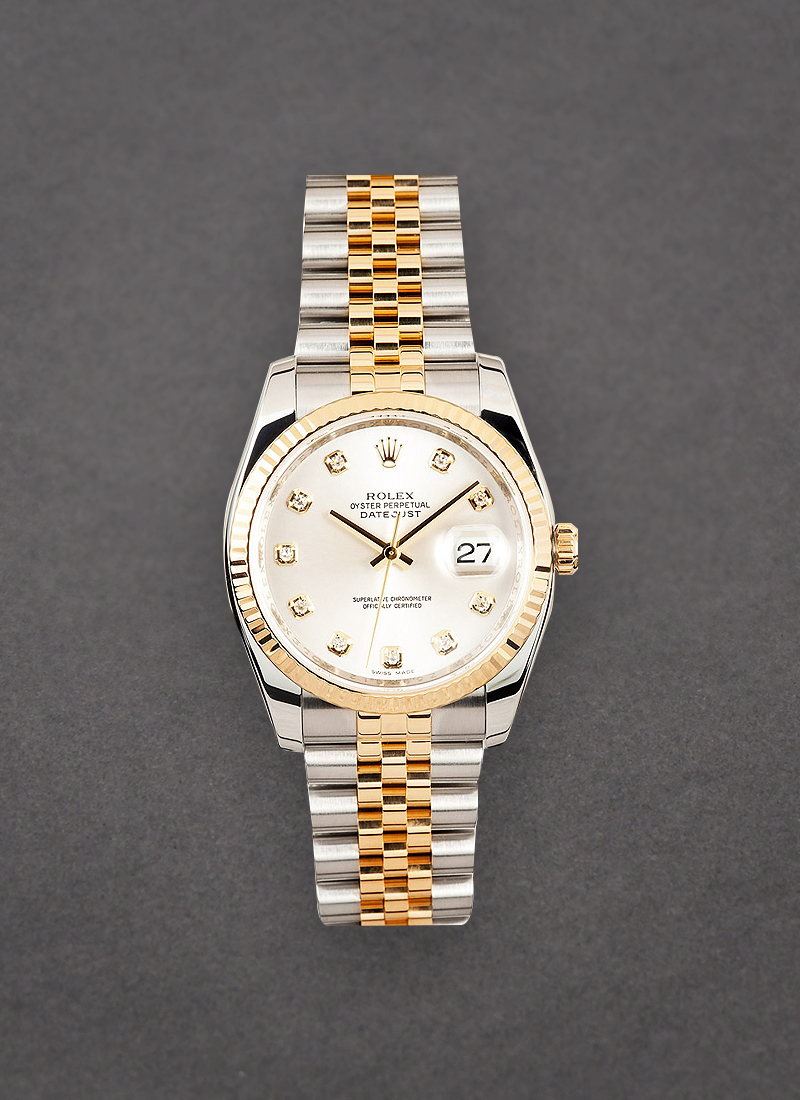 Rolex Unworn Datejust 36mm in Steel with Yellow Gold Fluted Bezel