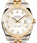 Datejust 36mm in Steel with Yellow Gold Fluted Bezel on Jubilee Bracelet with Silver Diamond Dial