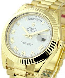 Men's President II Day Date in Yellow Gold with Fluted Bezel on Yellow Gold President Bracelet with White Roman Dial
