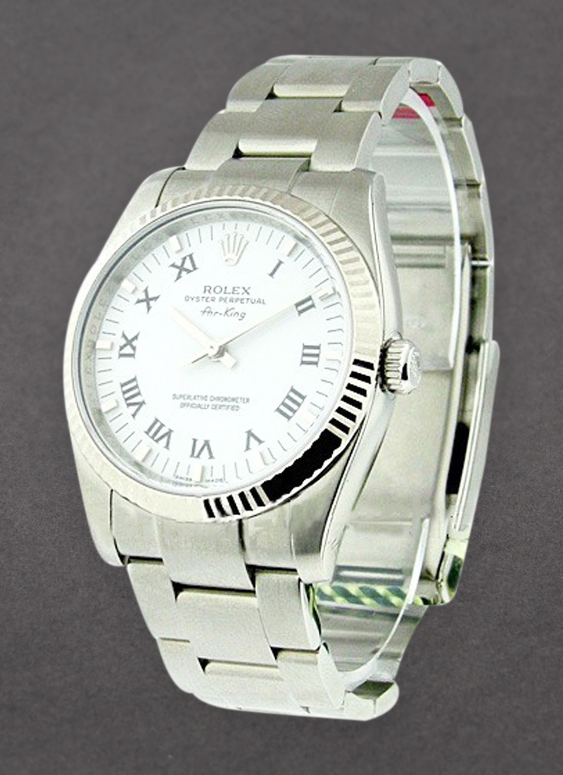 Rolex Unworn Air-King in Steel with White Gold Fluted Bezel