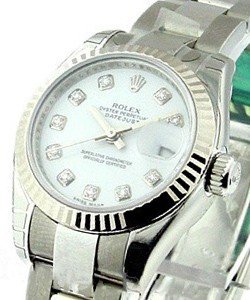 Datejust Ladies 26mm in Steel with White Gold Bezel on Steel Oyster Bracelet with MOP Diamond Dial