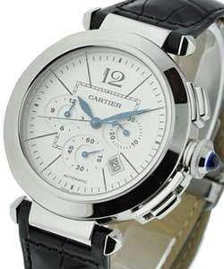 Pasha Chronograph in Steel On Black Leather Strap with Silver Dial