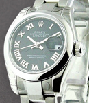 Datejust Ladies 26mm in Steel with Domed Bezel on Steel Oyster Bracelet with Black Roman Dial
