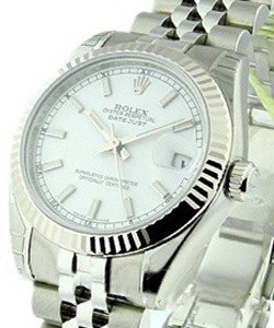 Datejust Mid Size 31mm in Steel with Fluted Bezel on Steel Jubilee Bracelet with White Stick Dial