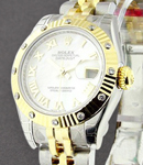 Datejust in Steel with Yellow Gold Fluted Diamond Bezel on Yellow Gold and Steel Jubilee Bracelet with MOP Roman Dial