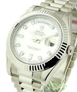Men's Day Date II President in White Gold with Fluted Bezel on White Gold President Bracelet with Silver Diamond Dial