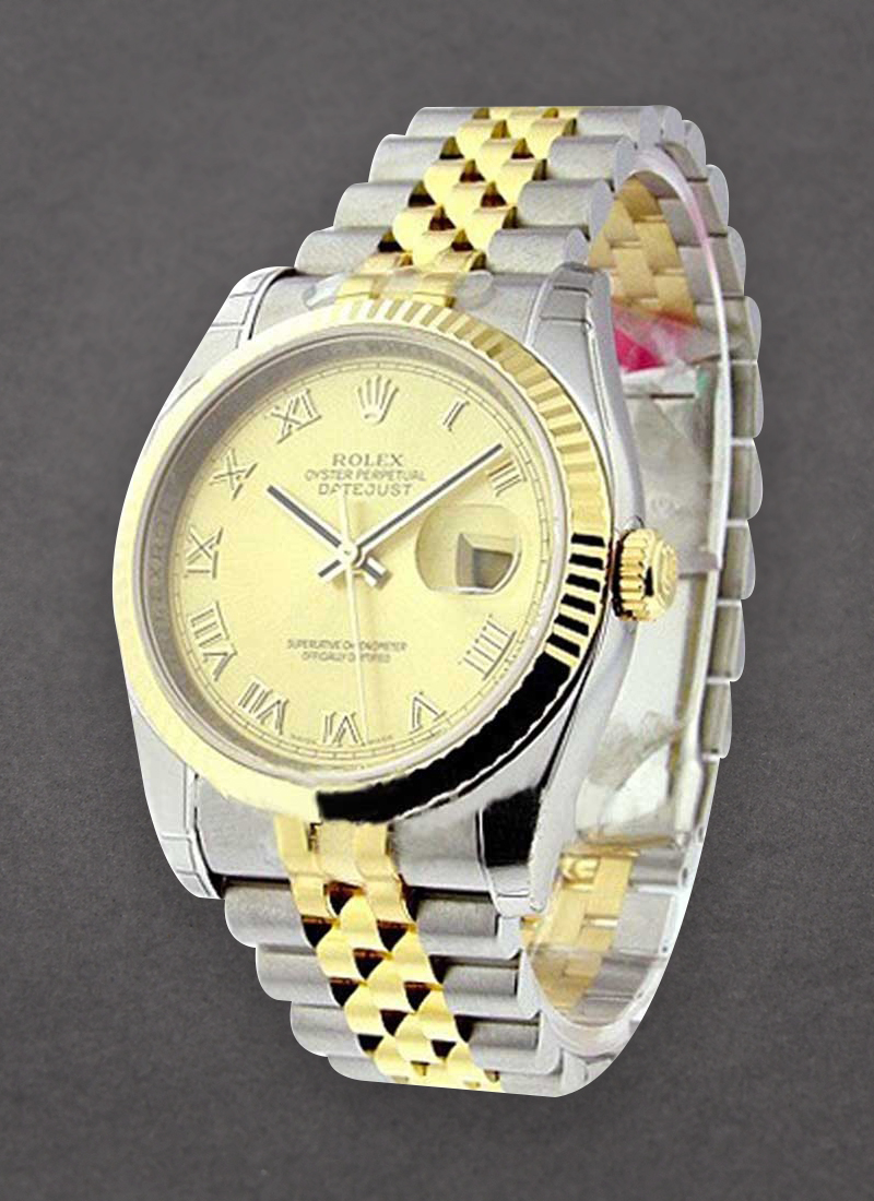 Rolex Unworn Datejust 36mm in Steel with Yellow Gold Fluted Bezel