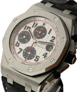 Panda - Royal Oak Offshore Chronograph in Steel on Black Leather Strap with Silver Dial with Black Subdials