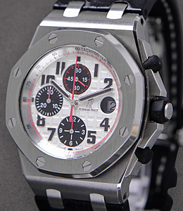 Panda - Royal Oak Offshore Chronograph in Steel on Black Leather Strap with Silver Dial with Black Subdials