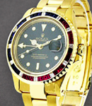 GMT Master II - Aftermarket Ruby Diamond Bezel on Yellow Gold Oyster Bracelet with Black Dial