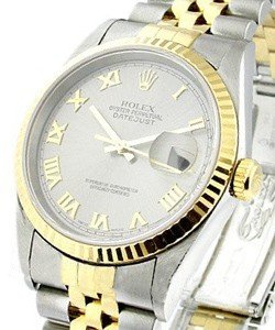 2 -Tone Datejust 36mm with Yellow Gold Fluted Bezel on Jubilee Bracelet with Silver Roman Dial