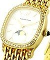 Lady's Oval Yellow Gold with Diamond Bezel Yellow Gold on Bracelet with Moon Phase WHhite Dial