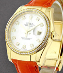 Datejust in Yellow Gold with Fluted Bezel on Orange Alligator Leather Strap with Mother of Pearl Diamond Dial
