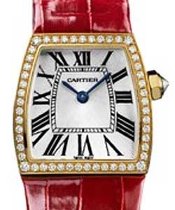 La Dona de Cartier with Diamond Bezel Yellow Gold on Strap with Silver Guilloche Dial