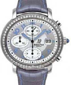 Millenary Chronograph - Large Size in Steel with Diamond Bezel on Grey Crocodile Leather Strap with Silver Dial