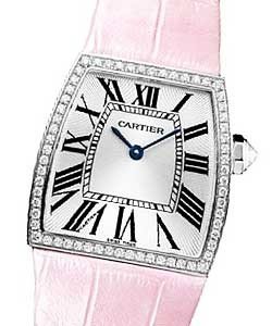 La Dona de Cartier  with Diamond Bezel - Large Size White Gold on Strap with Silver Dial