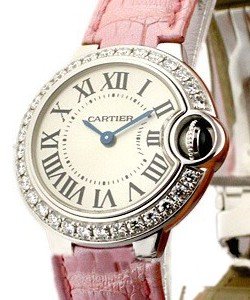 Ballon Bleu in White Gold with Diamond Bezel on Pink Leather Strap with Silver Dial