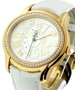 Millenary Ladies in Rose Gold with Diamond Bezel on White Leather Strap with White Mother of Pearl Diamond Dial