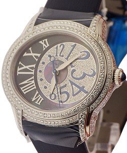 Millenary  Gem-Set in White Gold with Diamond Bezel and Lugs on Black Satin Strap with MOP & Pave Diamond Dial