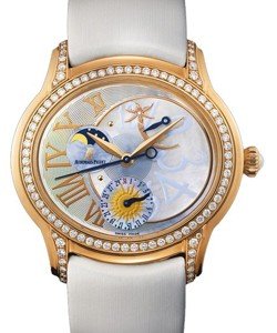 Millenary Starlit Sky Collection in Rose Gold with Diamond Bezel on White Satin Strap with Mother of Pearl Dial