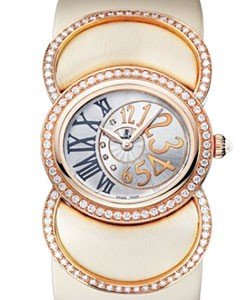 Contemporary Millenary Precieuse in Rose Gold  with Diamond Bezel On Beige Satin Strap with Mother of Pearl Diamond Dial 