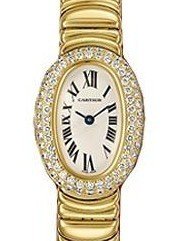 Baignoire with Diamond Case - Mini Size Yellow Gold on Bracelet with Silver Dial