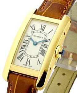 Tank American Small Size in Yellow Gold on Brown Leather Strap with Silver Dial