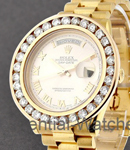 Presidential in Rose Gold with Custom Diamond Bezel on Rose Gold President Bracelet with Rose Roman Dial