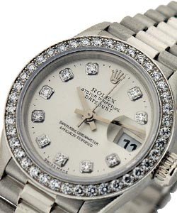Ladies President in White Gold with Diamond Bezel on White Gold President Bracelet with Silver Diamond Dial