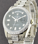 President - 36mm - White Gold - Diamond Bezel on Diamond Bracelet with Black Diamond Dial