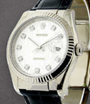 Datejust in White Gold with Fluted Bezel on Black Alligator Leather Strap with Silver Jubilee Diamond Dial