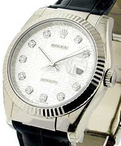 Datejust in White Gold with Fluted Bezel on Black Alligator Leather Strap with Silver Jubilee Diamond Dial