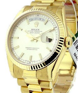 Day-Date President in Yellow Gold with Fluted Bezel on President Bracelet with Silver Stick Dial