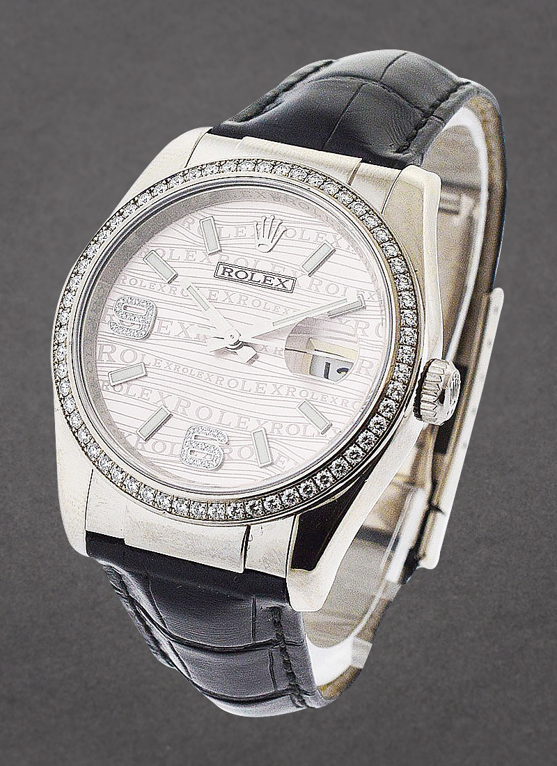 Pre-Owned Rolex 36mm White Gold Datejust on Strap with Diamond Bezel