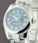 Datejust Ladies 26mm in Steel with Domed Bezel on Steel Oyster Bracelet with Blue Roman Dial