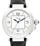 Pasha de Cartier 42mm in Palladium on Black Crocodile Leather Strap with Silver Dial