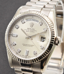 President Day Date 36mm in White Gold with Fluted Bezel on President Bracelet ( heavy clasp ) with Silver Diamond Dial