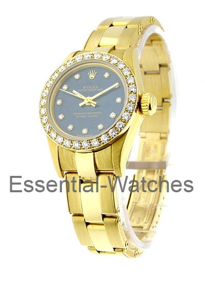 Pre-Owned Rolex Lady's No Date All Gold with Blue Diamond Dial