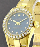 Lady's No Date All Gold with Blue Diamond Dial circa 1991 - Rivet Oyster Bracelet - Custom Bezel