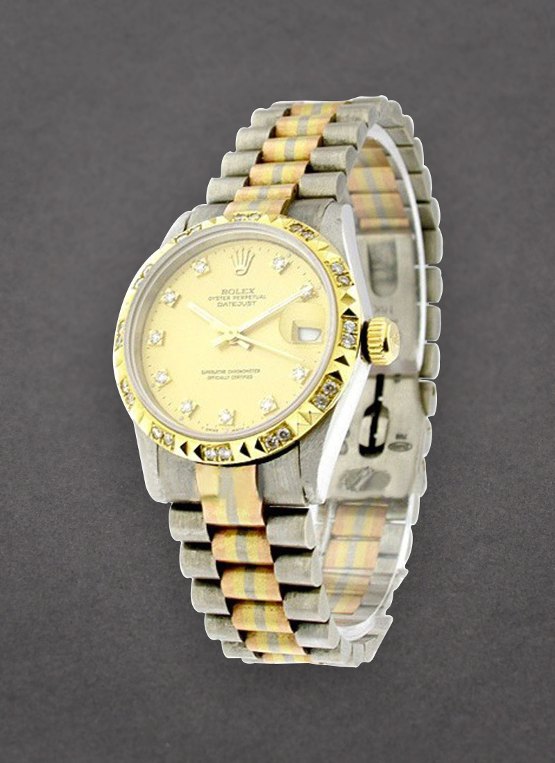 Pre-Owned Rolex Mid Size Tridor President - White Gold - Diamond Bezel