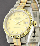 Mid Size Tridor President - White Gold - Diamond Bezel on White and Yellow Gold Bracelet - Champagne Diamond Dial