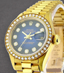 Ladies President in Yellow Gold with Diamond Bezel on Yellow Gold President Bracelet with Blue Diamond Dial