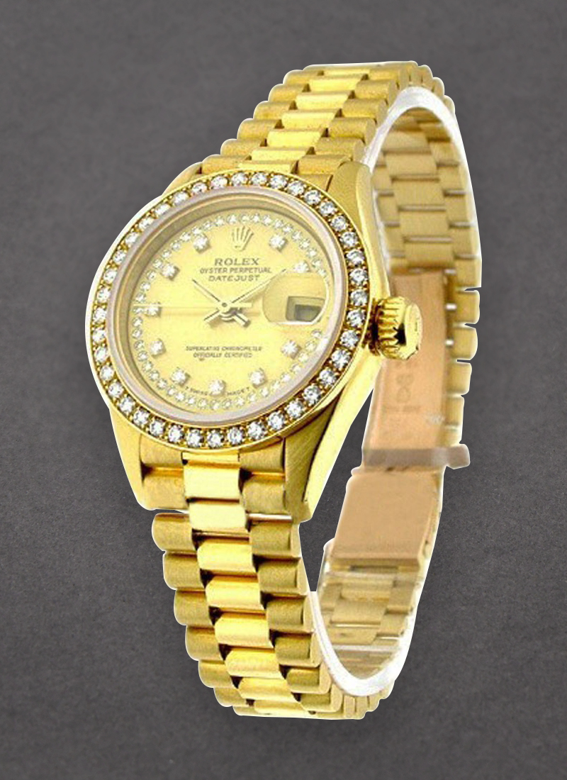 Pre-Owned Rolex Ladies President in Yellow Gold with Custom Diamond Bezel