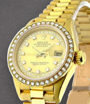 Ladies President in Yellow Gold with Custom Diamond Bezel on Yellow Gold President Bracelet with Custom Champagne String Diamond Dial