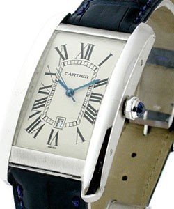Tank Americaine - Large Size in White Gold on Black Alligator Leather Strap with Silver Dial
