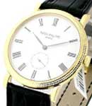 5119J 36mm Calatrava in Yellow Gold with Hobnail Case on Black Alligator Leather Strap with White Dial