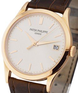 Calatrava Ref 5296R in Rose Gold on Brown Leather Strap with Classic Silver Dial