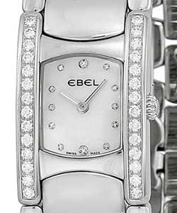 Beluga Manchette in Steel with Diamond Bezel on Steel Bracelet with White MOP Diamond Dial