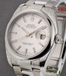 Datejust 36mm in Steel with Domed Bezel on Steel Oyster Bracelet with Silver Stick Dial