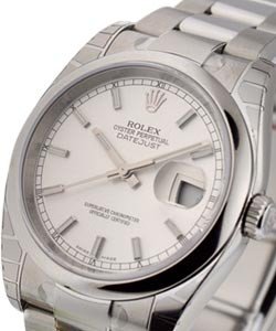 Datejust 36mm in Steel with Domed Bezel on Steel Oyster Bracelet with Silver Stick Dial
